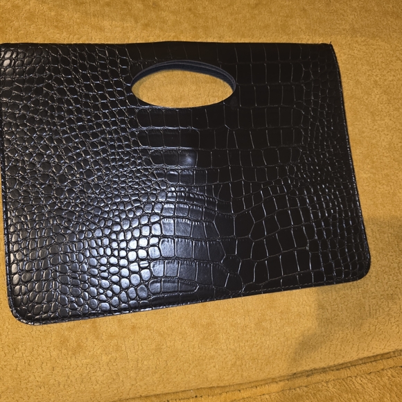 Handbags - Chic Black Crocodile-Embossed Clutch